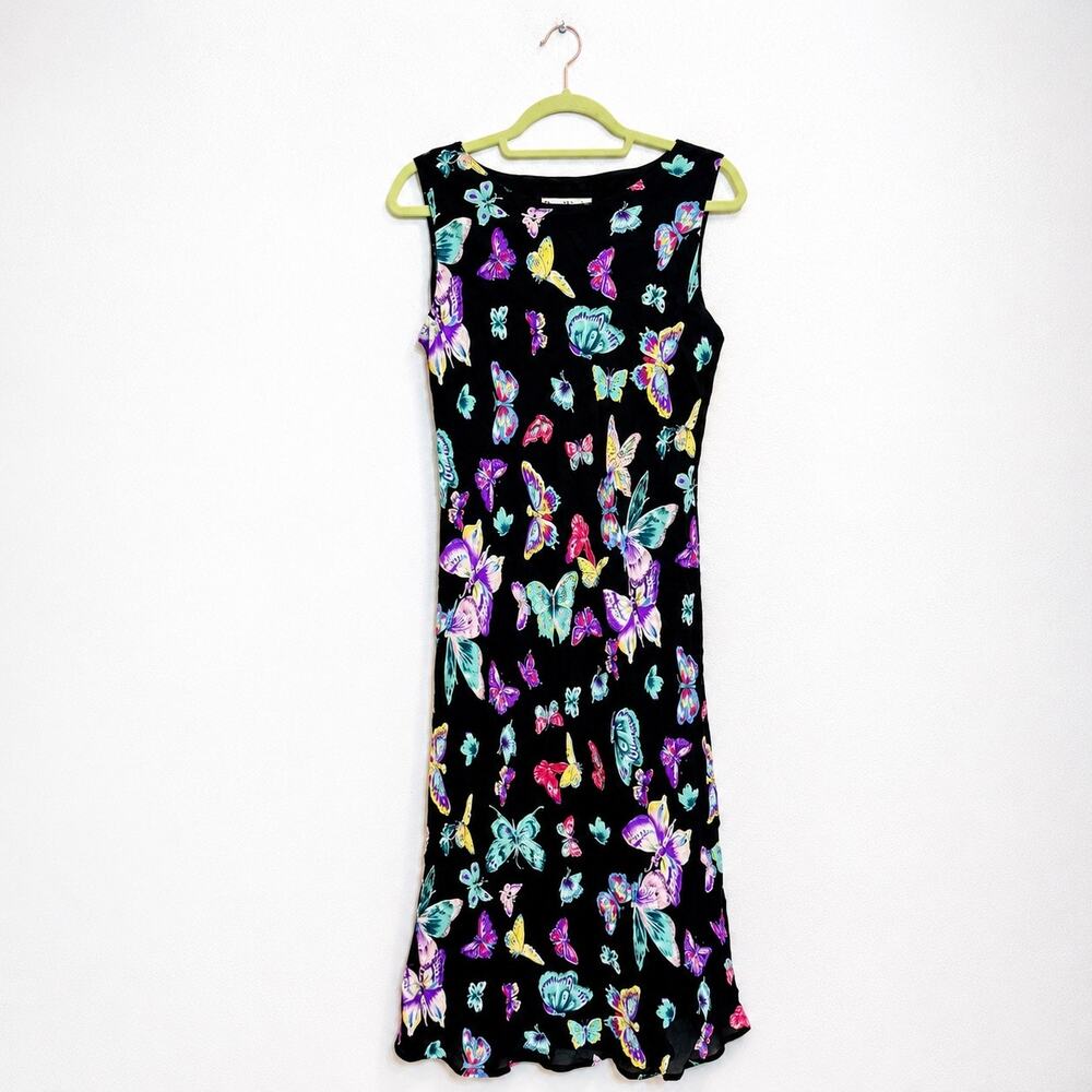 Ronni Nicole Black Butterfly Print Sleeveless Midi Dress Sz 8